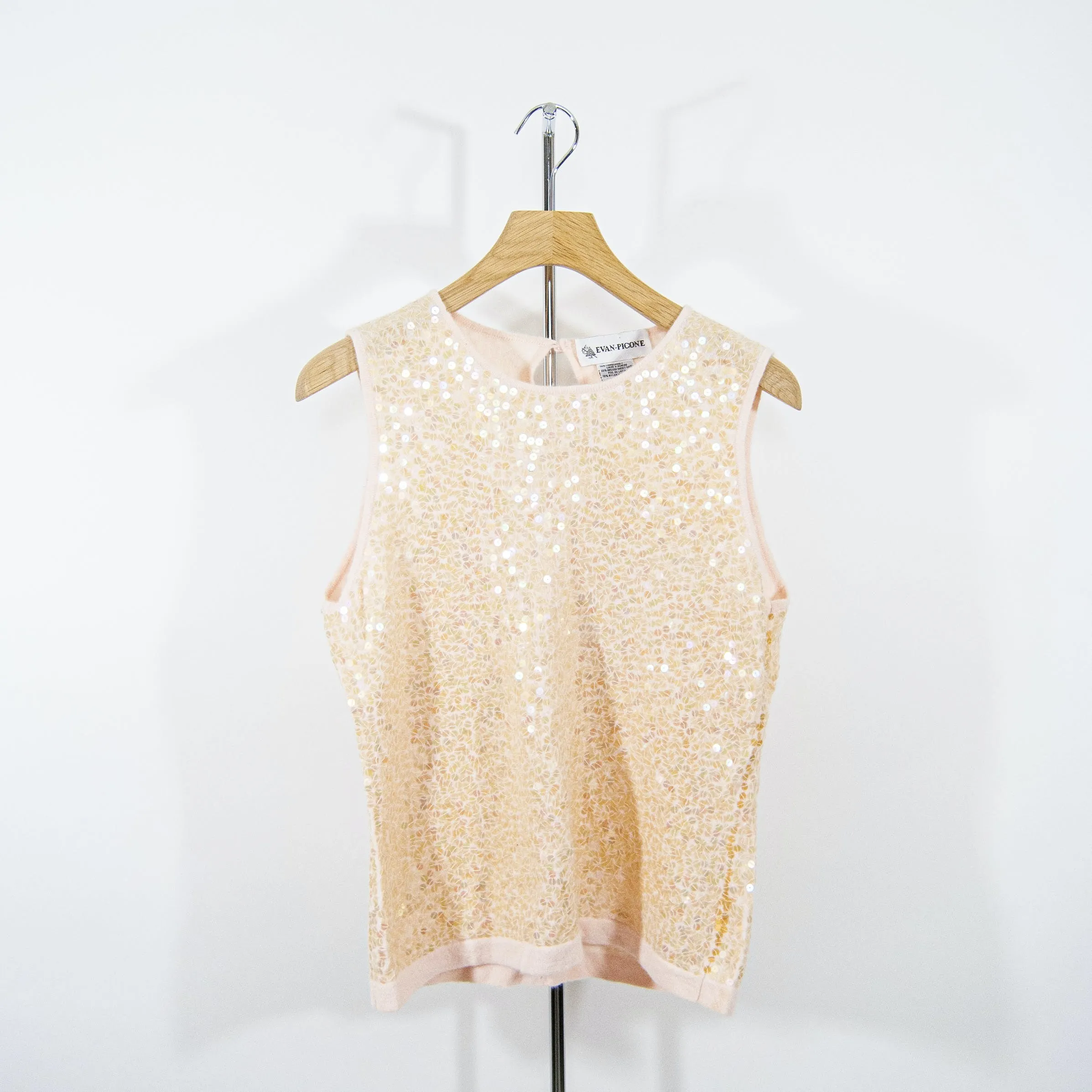 00's Pink Sequin Wool Tank by Evan Picone