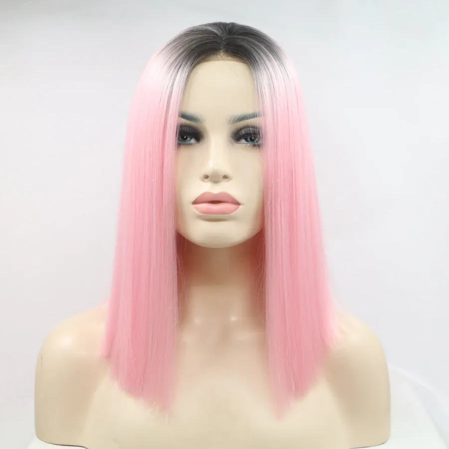 13*3" Lace Front Wigs Synthetic Mid-length Straight 12" 130% Density