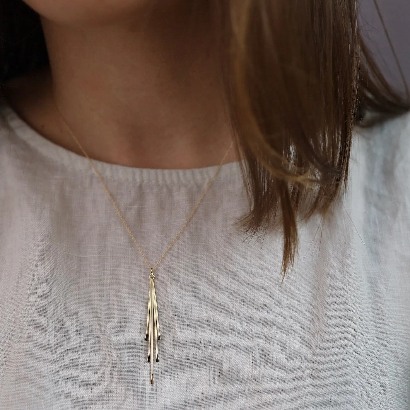 14k Gold Dangling Sticks Necklace