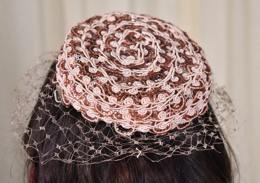 1950s Pink Sequin Cap Hat