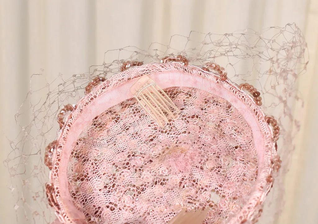 1950s Pink Sequin Cap Hat