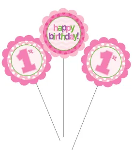 1st Birthday Pink Assorted Centrepiece Sticks Pack of 3