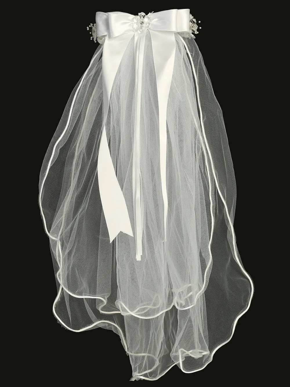 24" veil with satin & crystal flowers with pearl & rhinestones