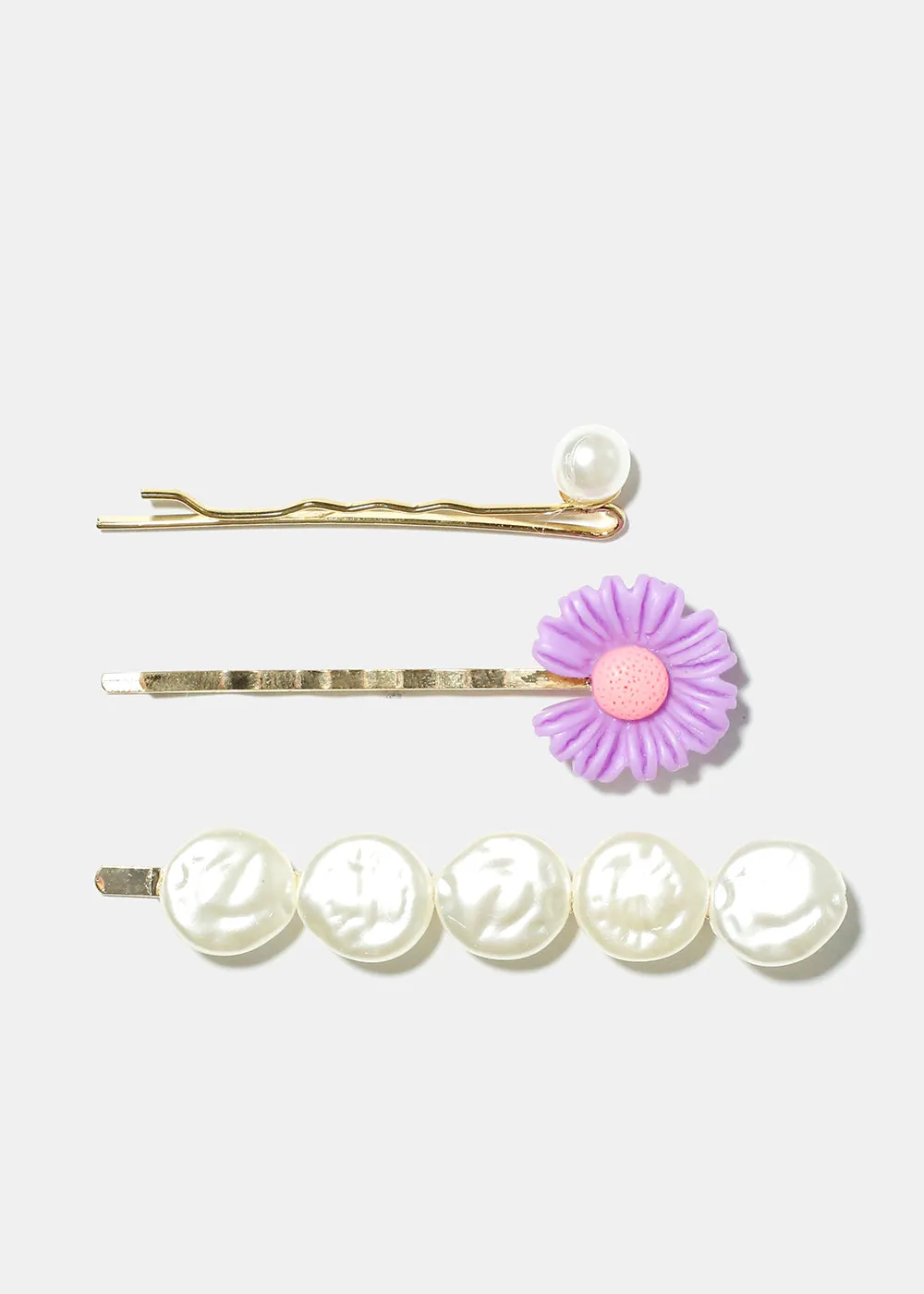 3 Piece Flower & Pearl Hair Pins