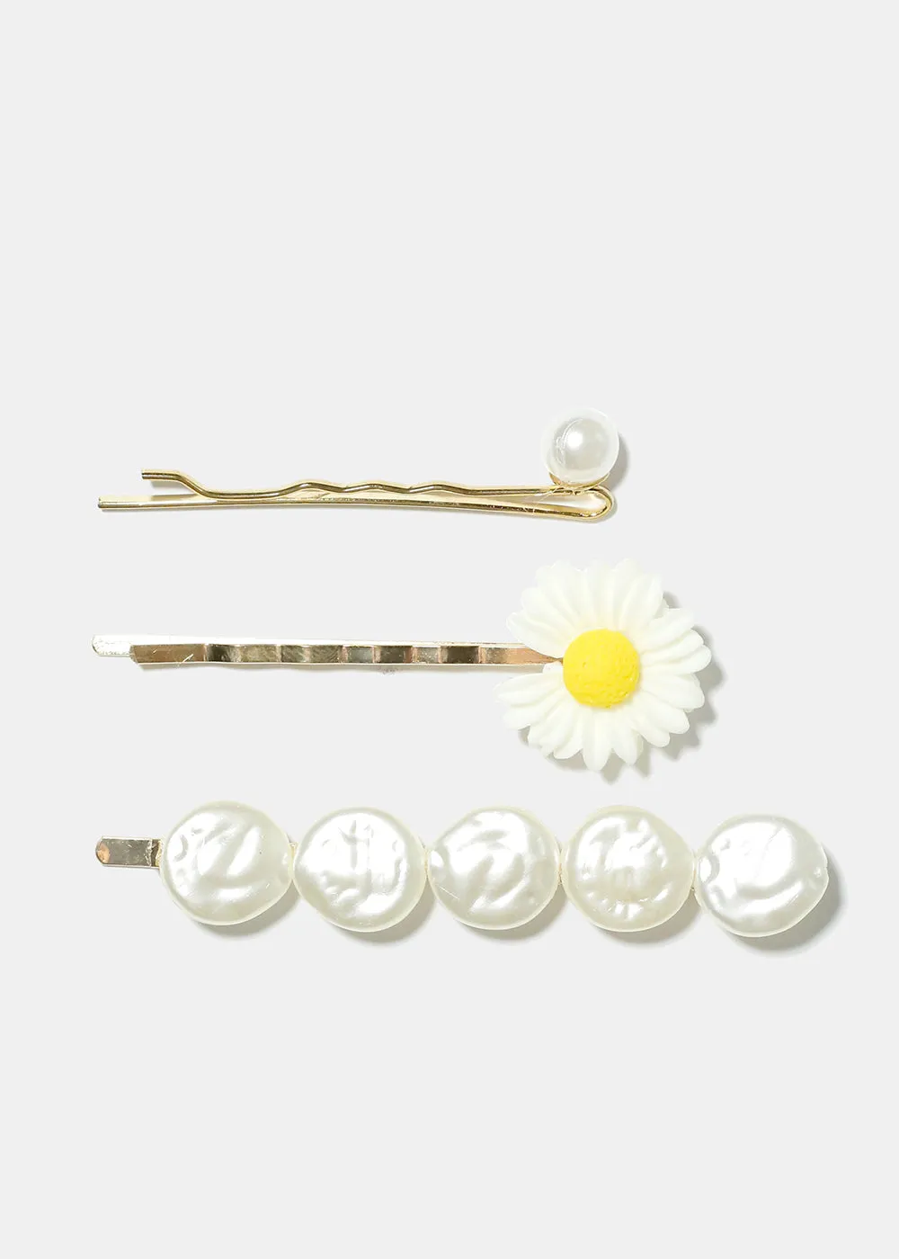 3 Piece Flower & Pearl Hair Pins