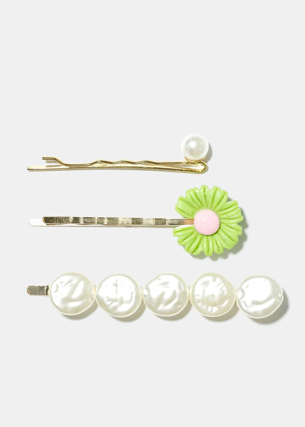 3 Piece Flower & Pearl Hair Pins