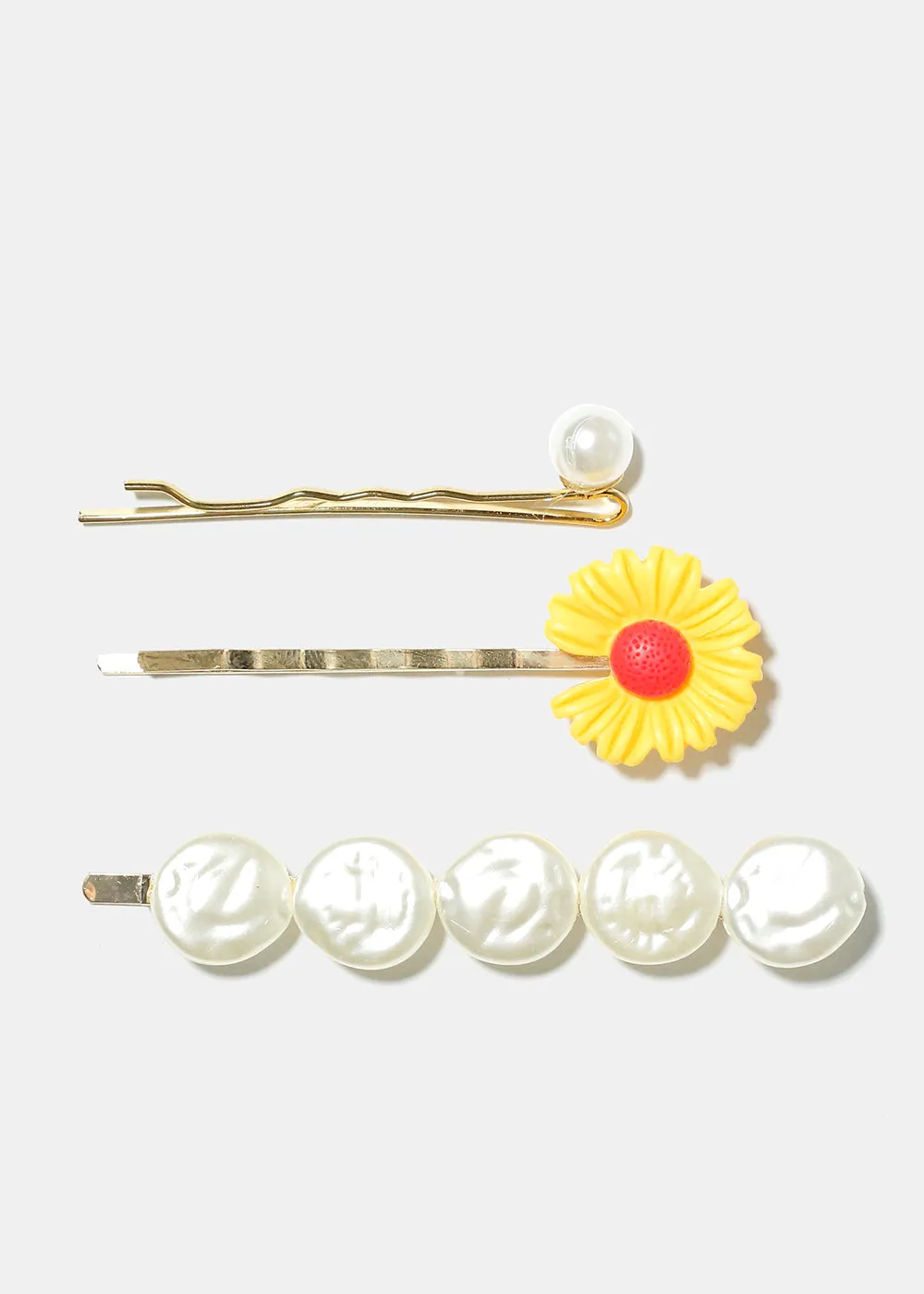 3 Piece Flower & Pearl Hair Pins