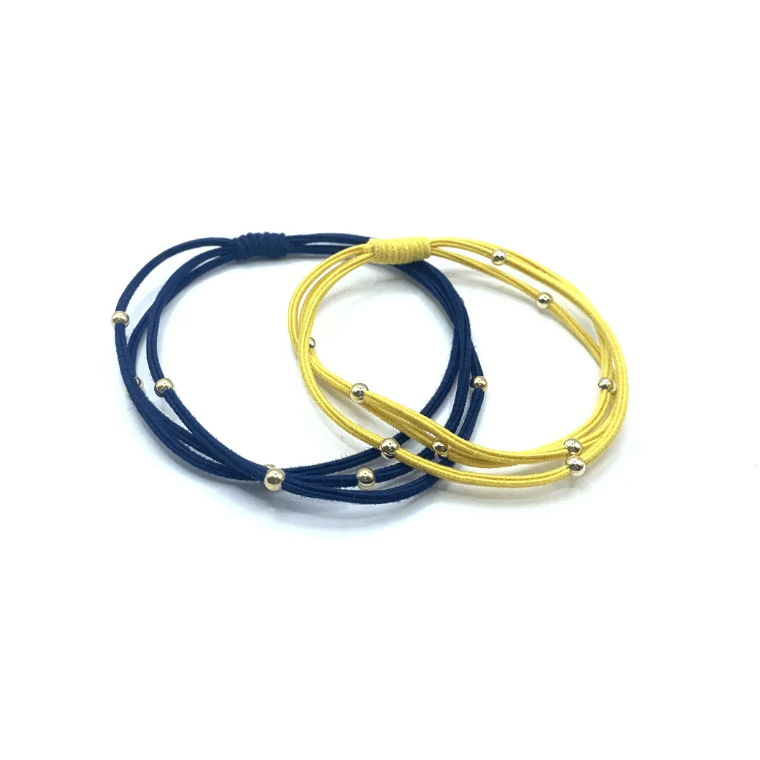 3mm Gold Water Pony Waterproof Bracelet Hair Bands in Gold and Navy (#12)