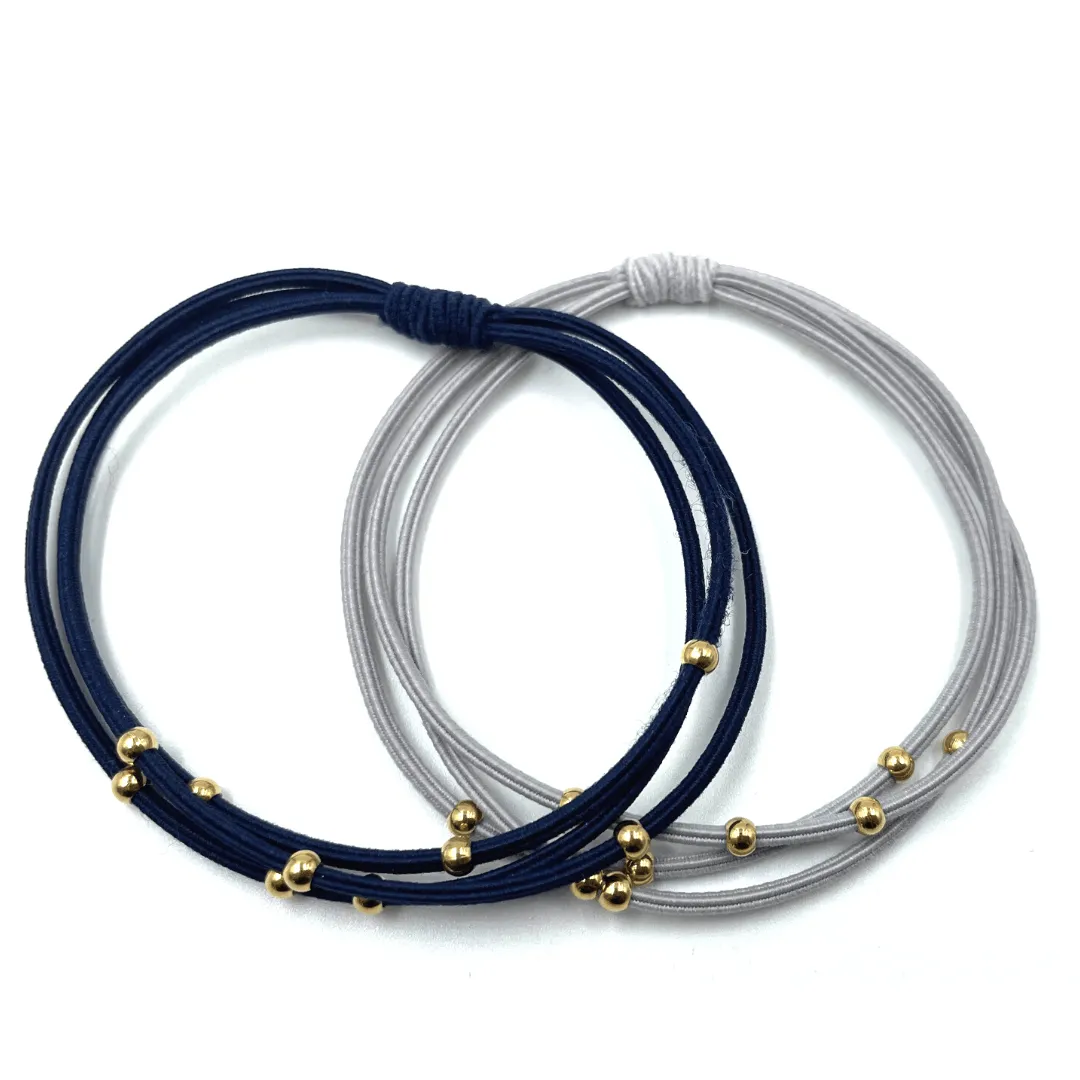 3mm Gold Water Pony Waterproof Bracelet Hair Bands in Gray and Navy(#3)