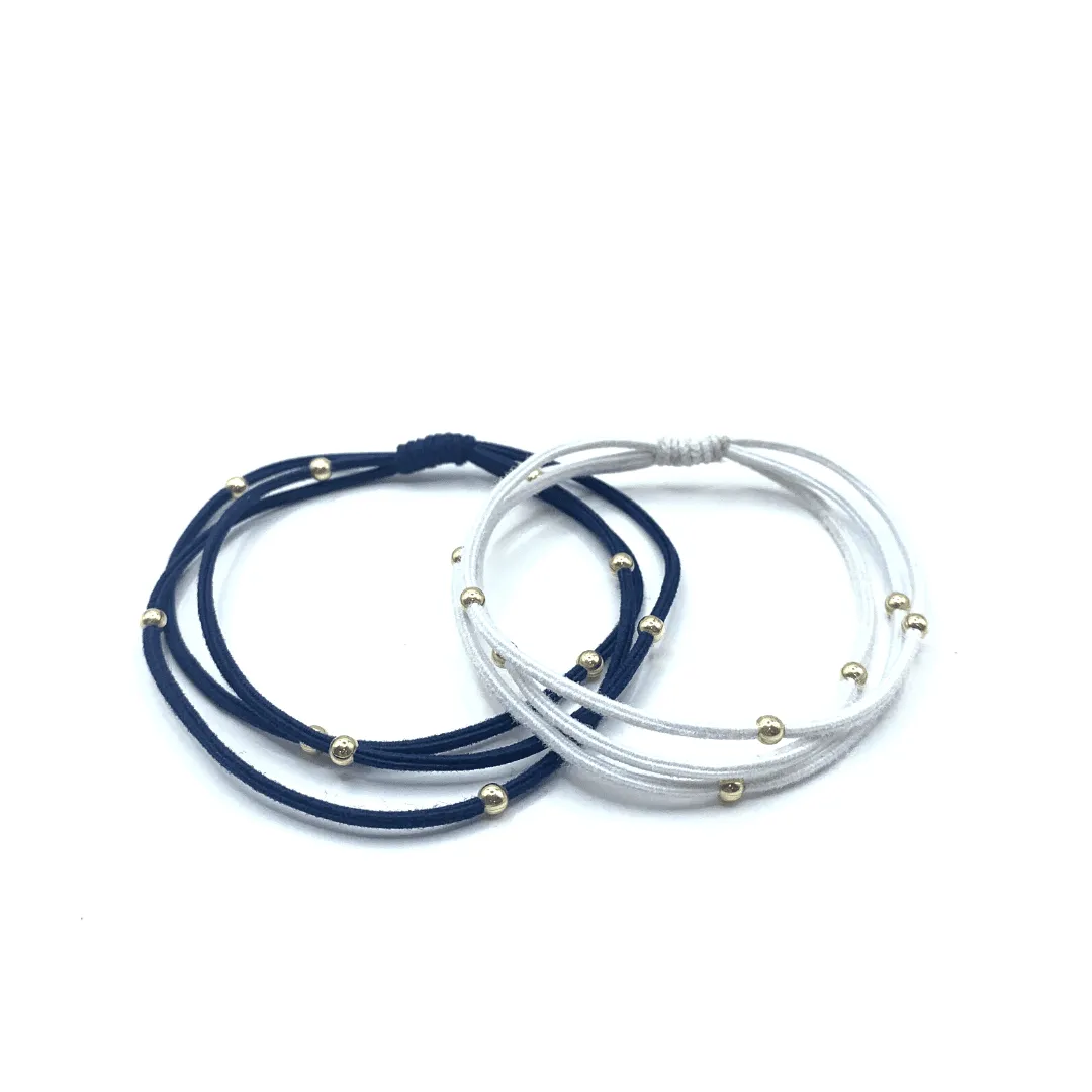 3mm Gold Water Pony Waterproof Bracelet Hair Bands in Navy and White (#10)