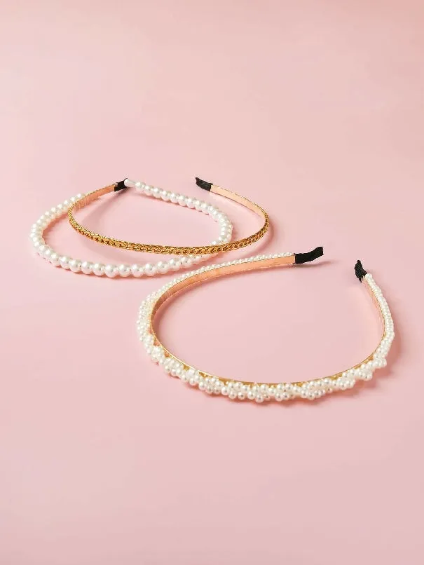 3pc Metal & Faux Pearl Haiir Hoop