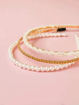 3pc Metal & Faux Pearl Haiir Hoop