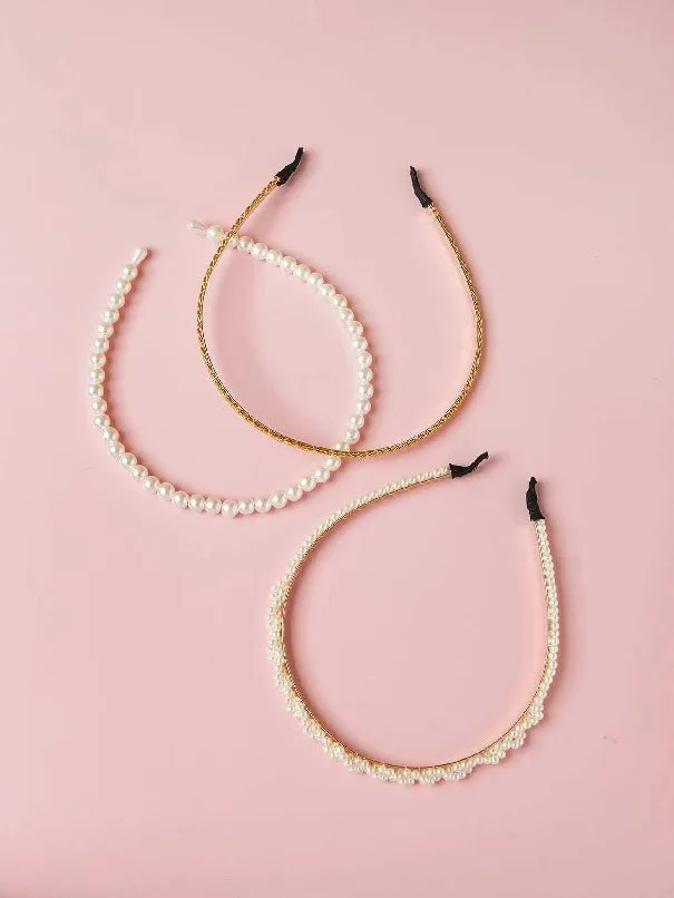 3pc Metal & Faux Pearl Haiir Hoop