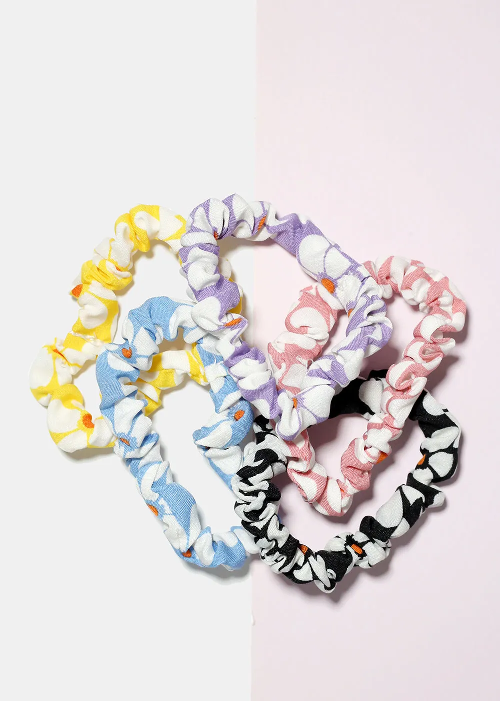 5 Piece Flower Print Hair Ties