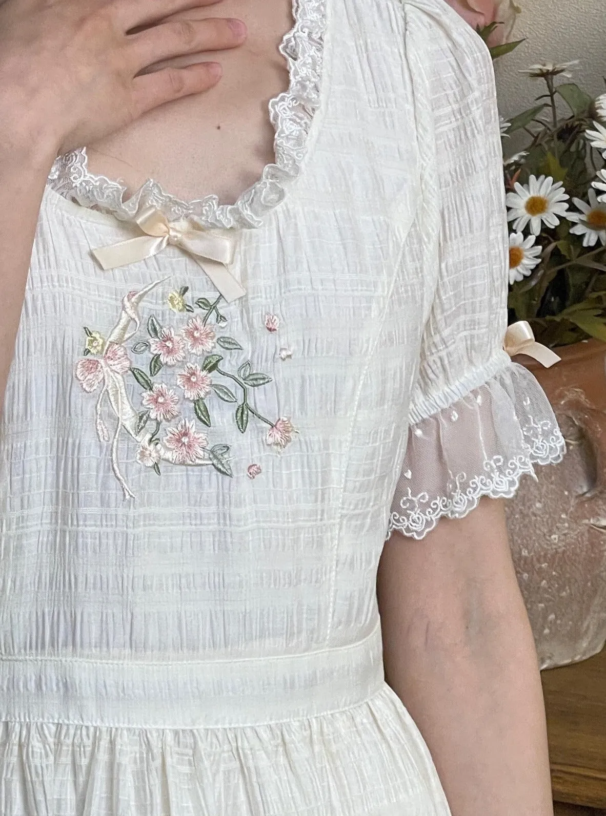 Abbie Cottage Fairy Dress with Floral Embroidery