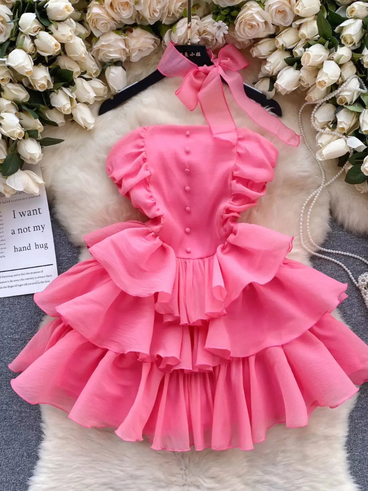 Accolade-Winning Pink Ruffle Party Dress with Satin Bows