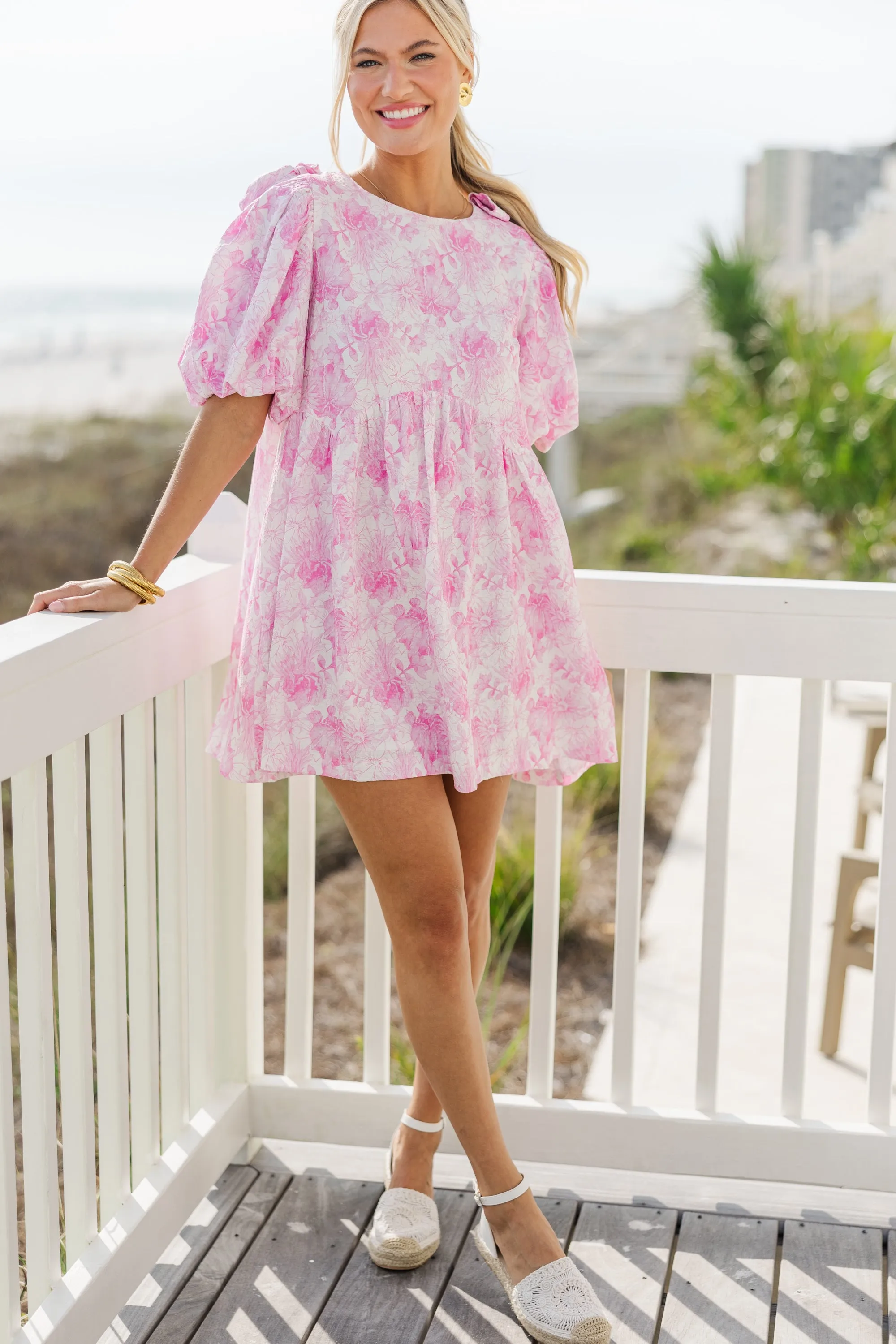 All A Fantasy Pink Floral Babydoll Dress