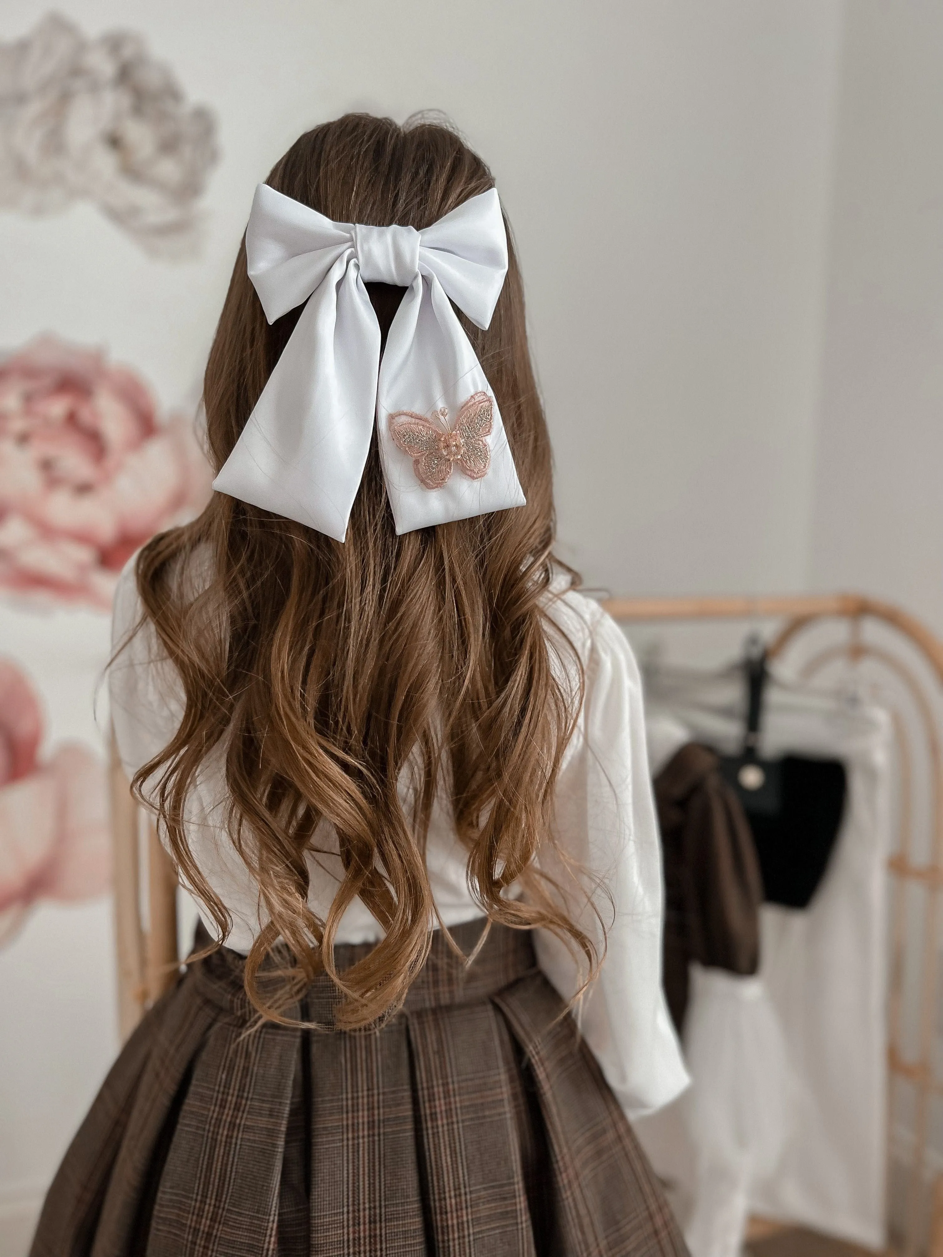 Anise Satin Embroidered Hair Bows