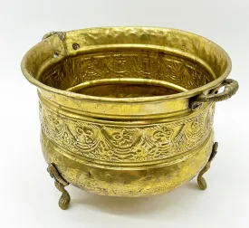 Antique brass footed planter with side handles