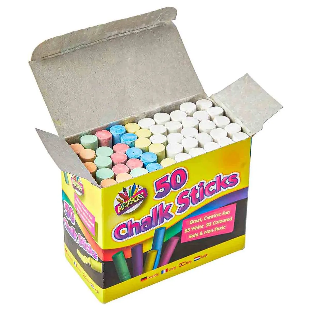 Artbox 50 Chalks Sticks Coloured & White