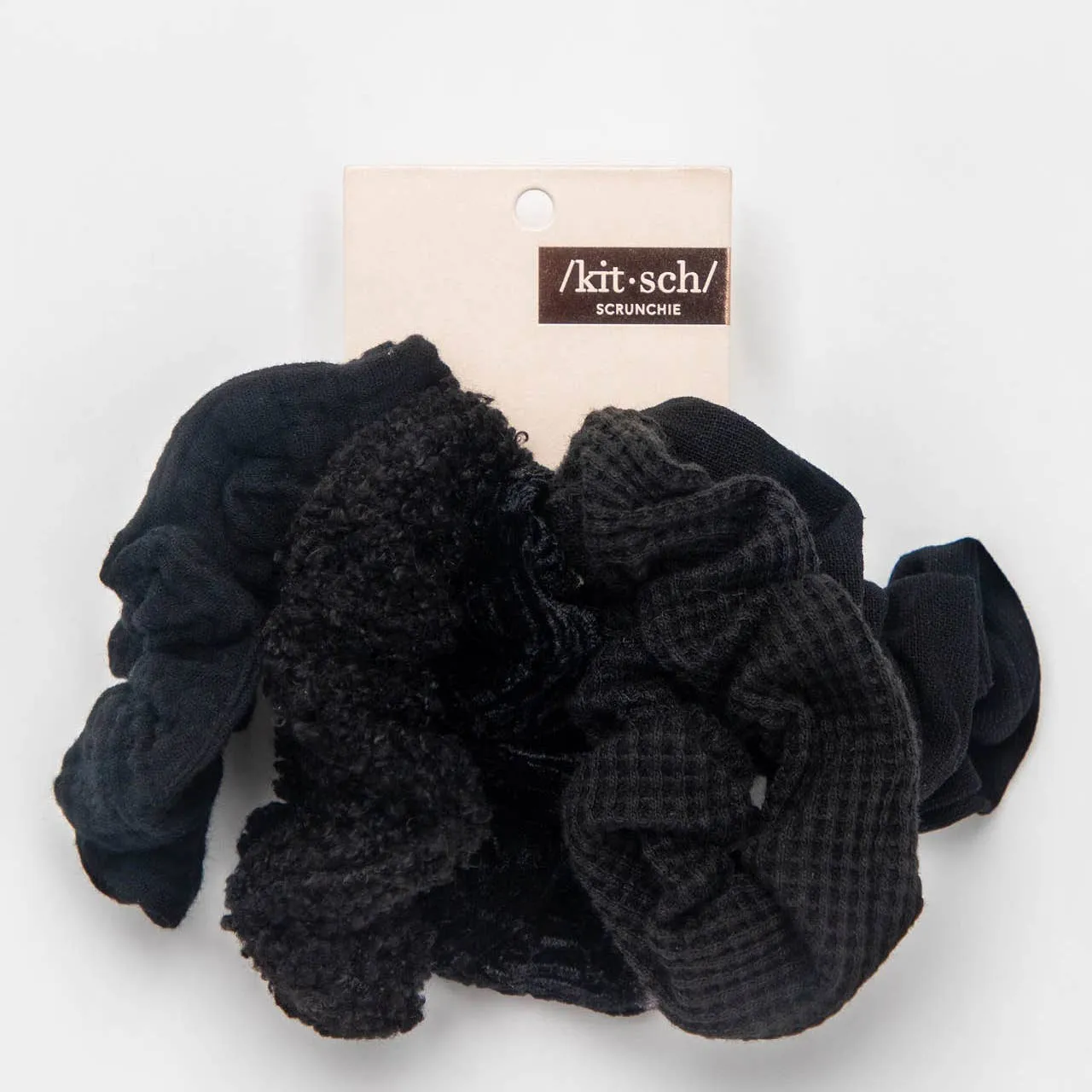 Assorted Textured Scrunchies 5pc - Black