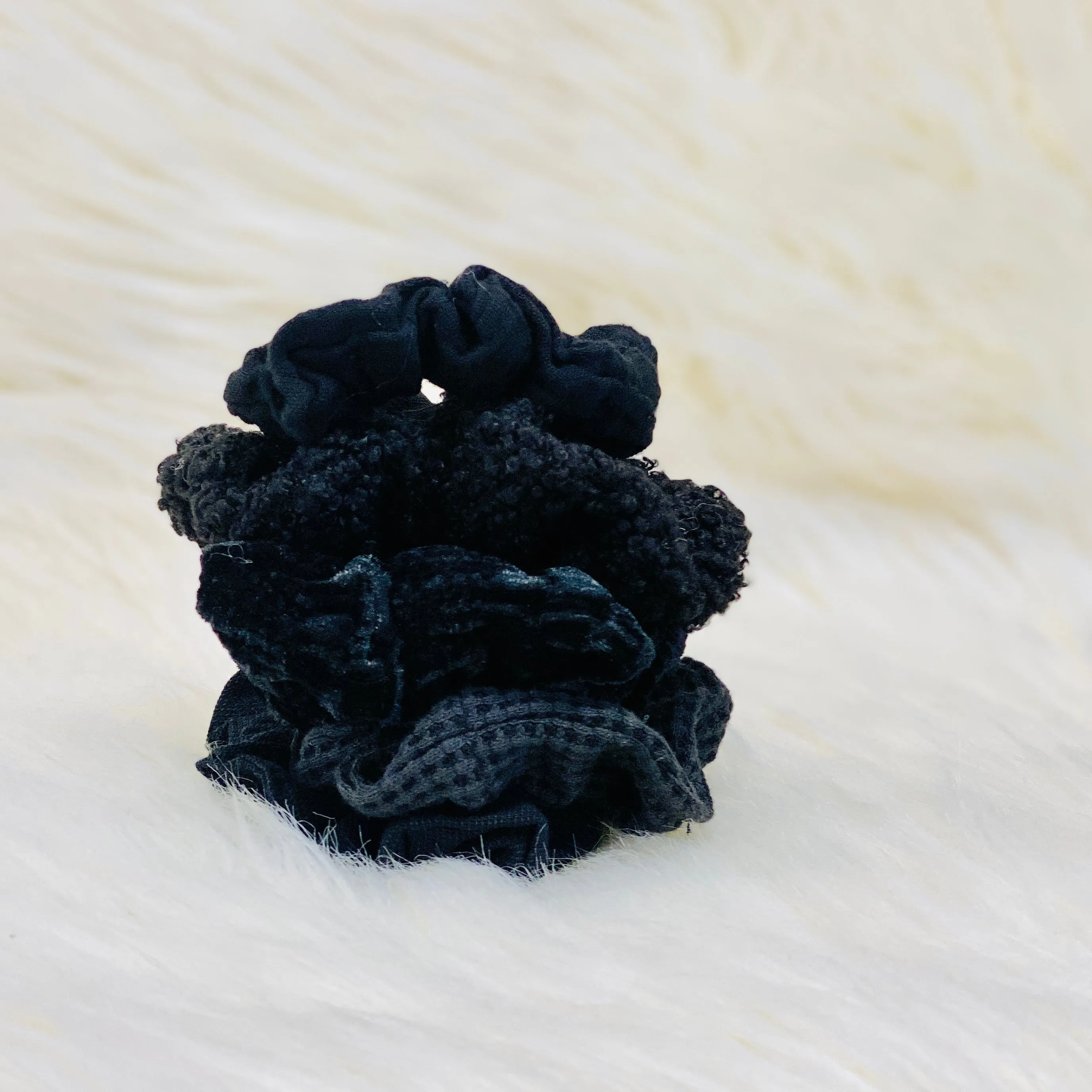 Assorted Textured Scrunchies 5pc - Black