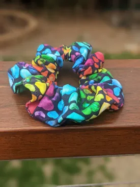 Australian made Scrunchie - (Purple Rainbow Hearts)