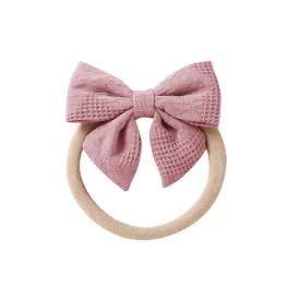 Baby Small Waffle Bow Headband — Blush