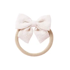 Baby Small Waffle Bow Headband — Ivory