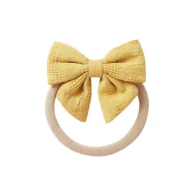 Baby Small Waffle Bow Headband — Mustard