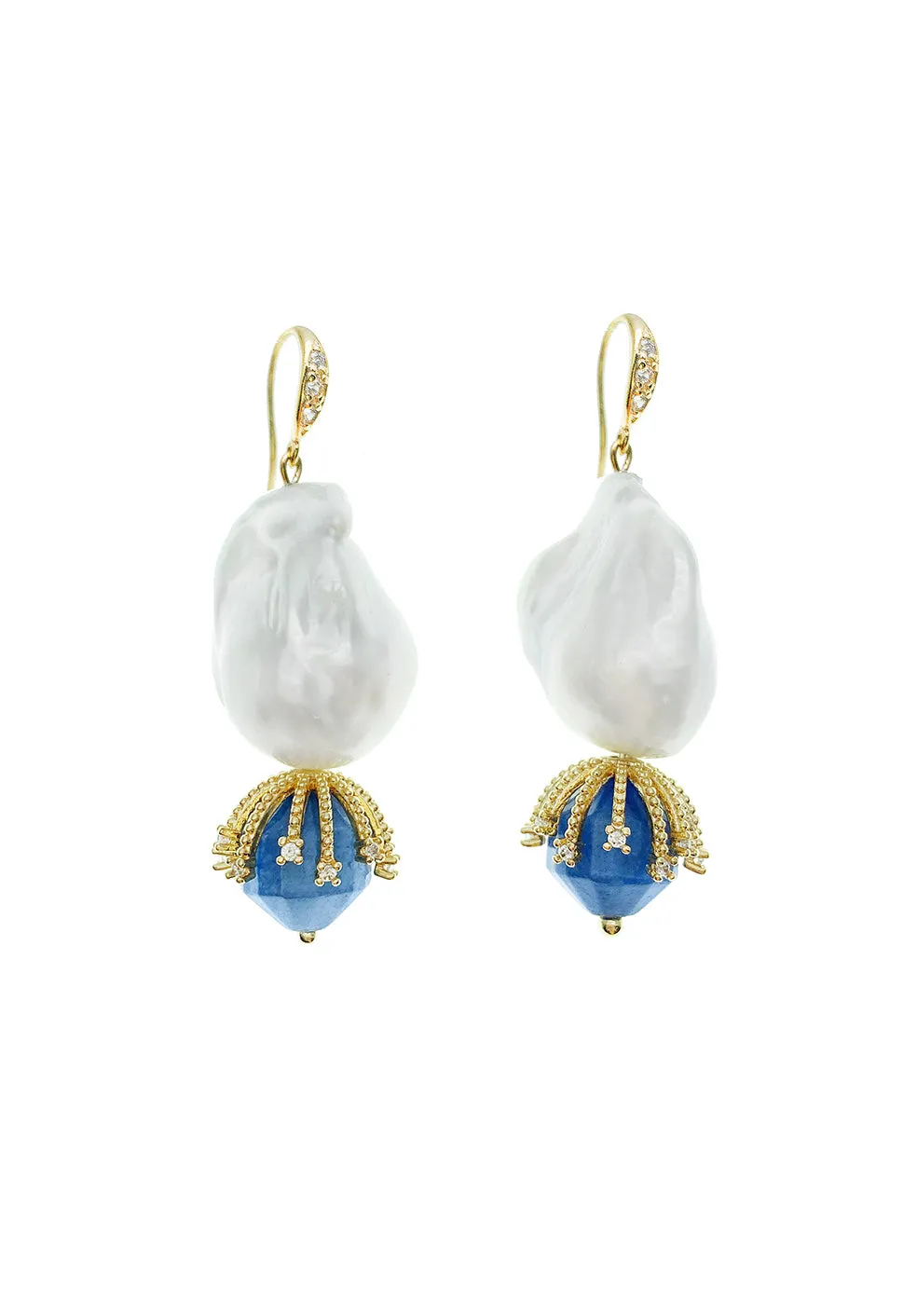 Baroque Pearl With Blue Aventurine Dangle Earrings HE004