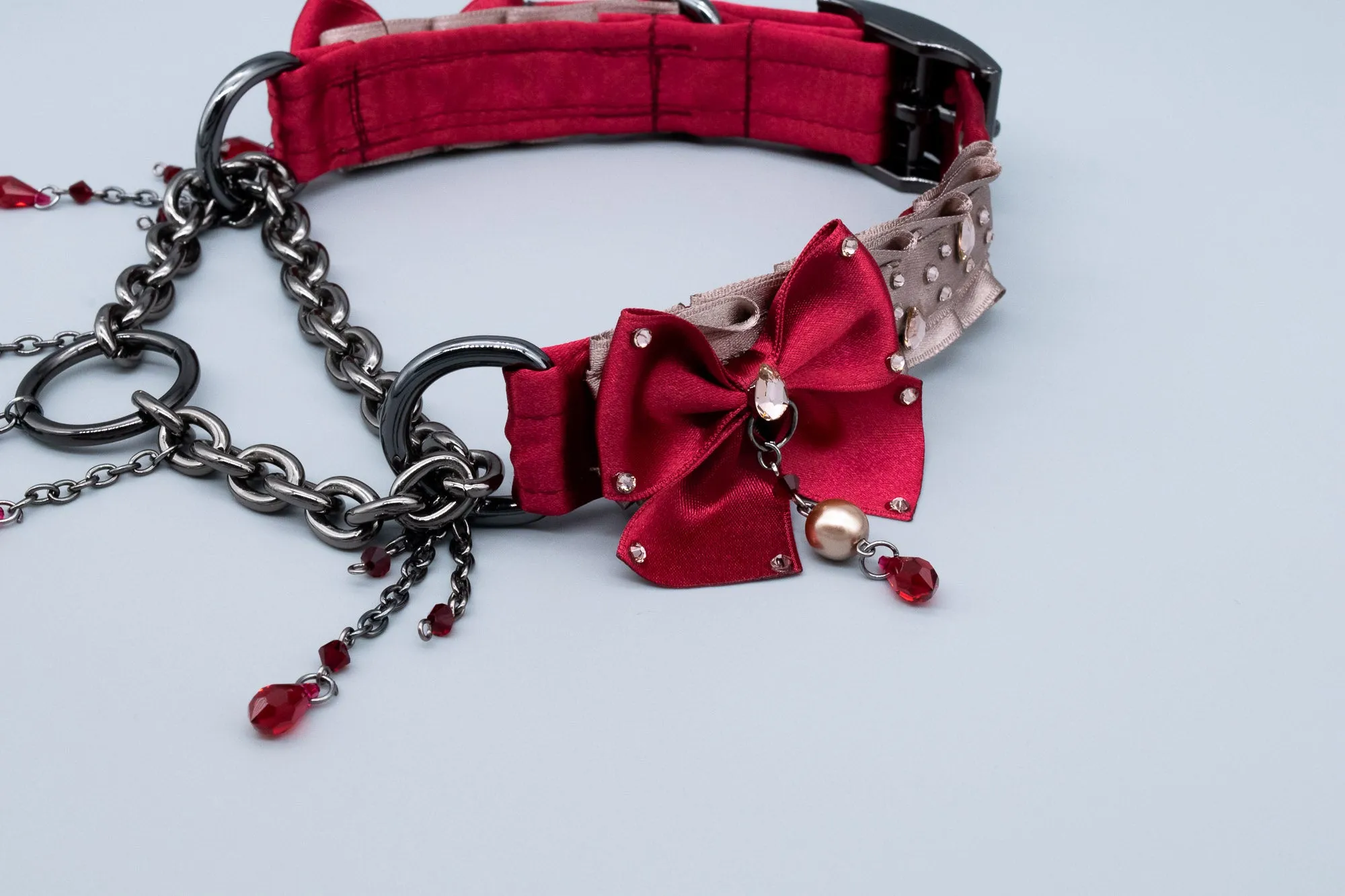 {BATHORY} Latte & Crimson Luxury Martingale Collar