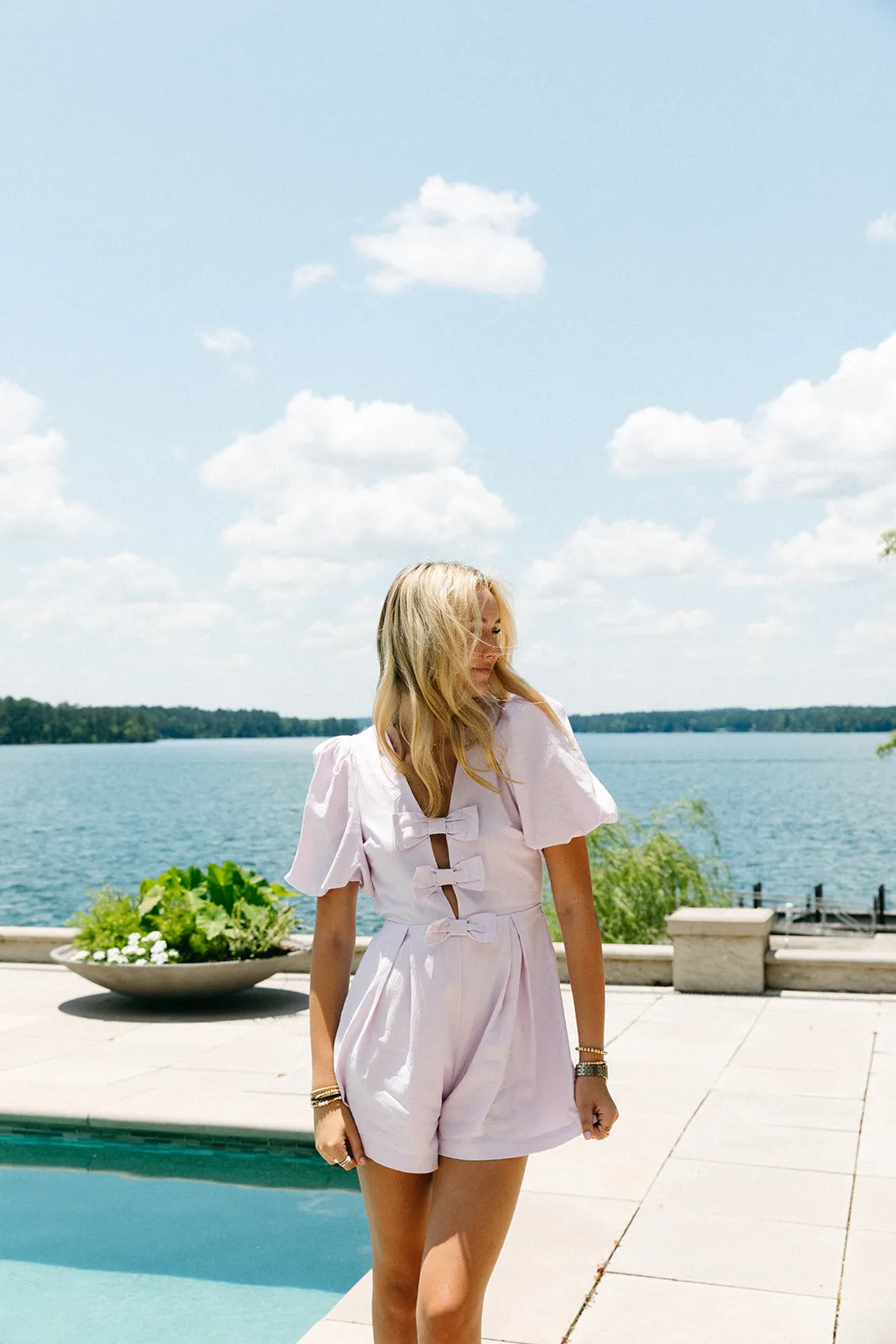 Bianca Bow Romper - Lavender