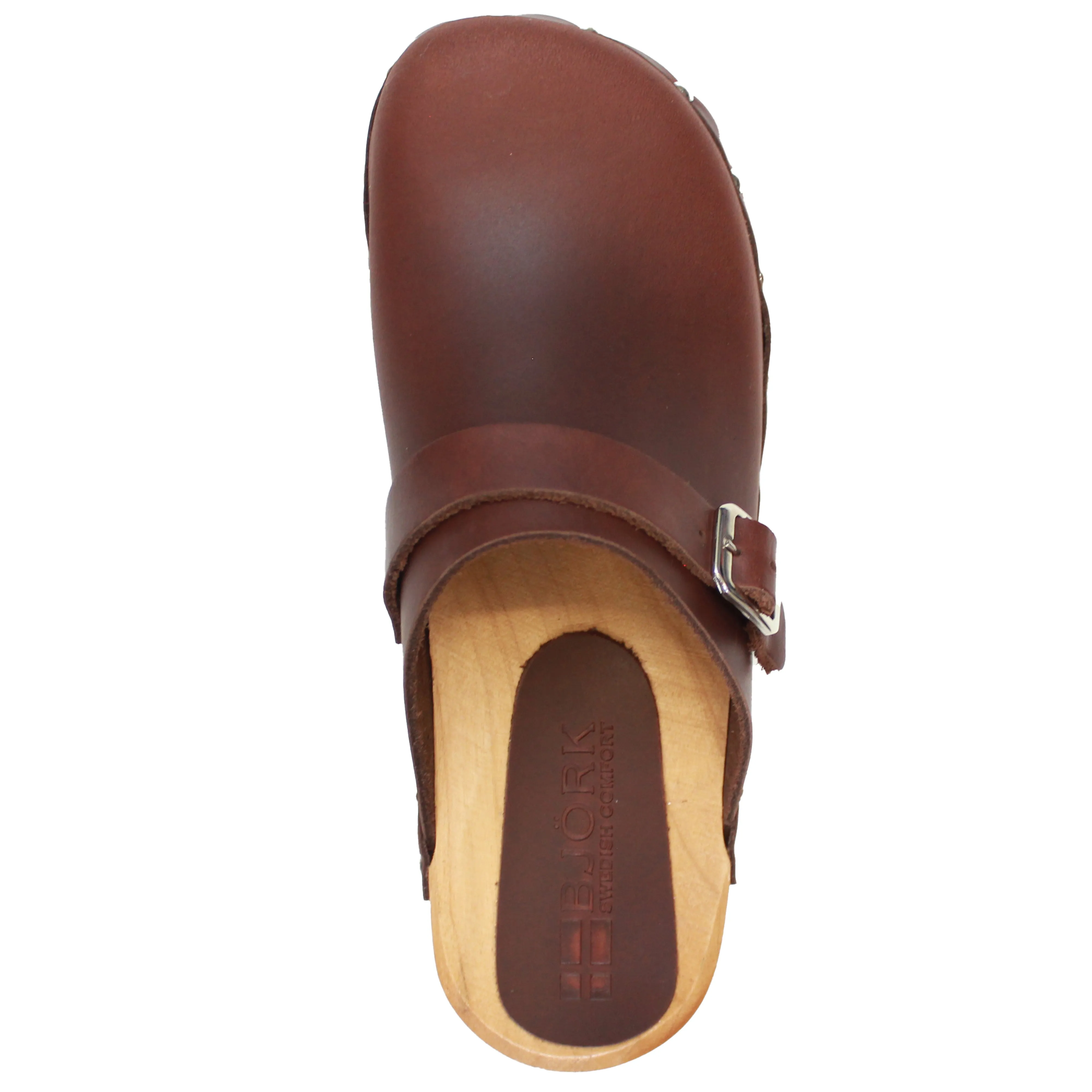 BJORK Anna Wood Full Grain Brown Leather Clogs