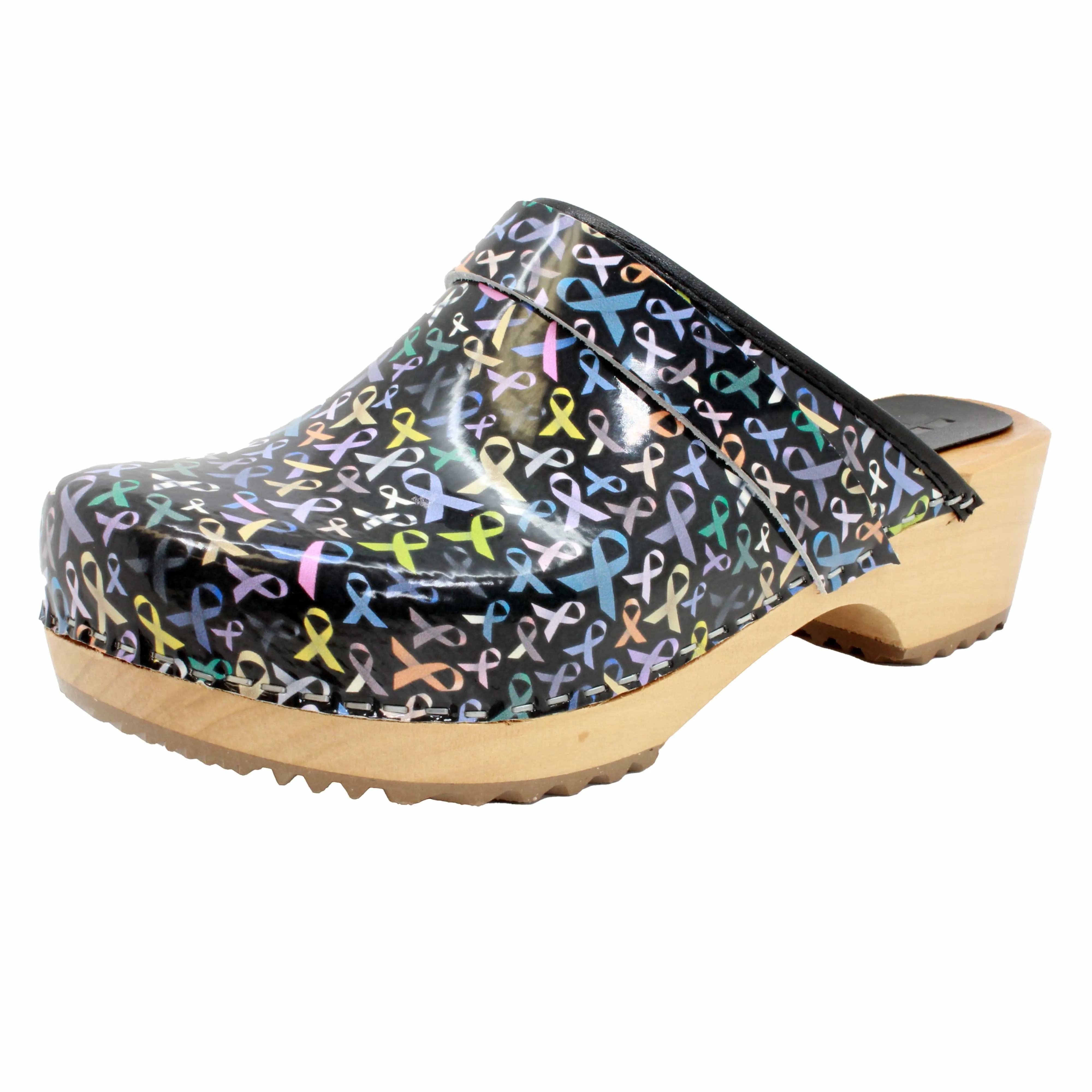 BJORK Maja Wood Hope Ribbons Printed Leather Clogs