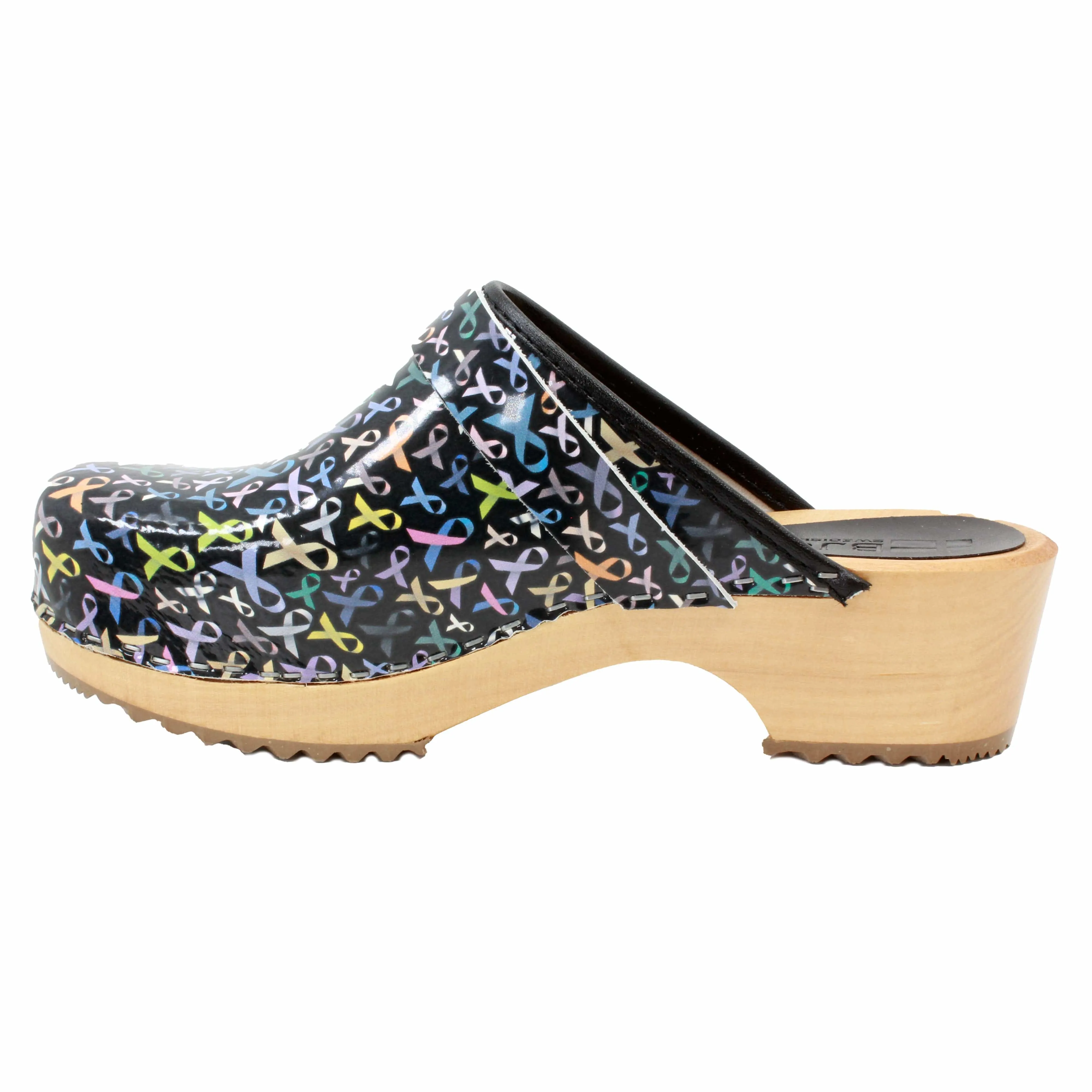 BJORK Maja Wood Hope Ribbons Printed Leather Clogs