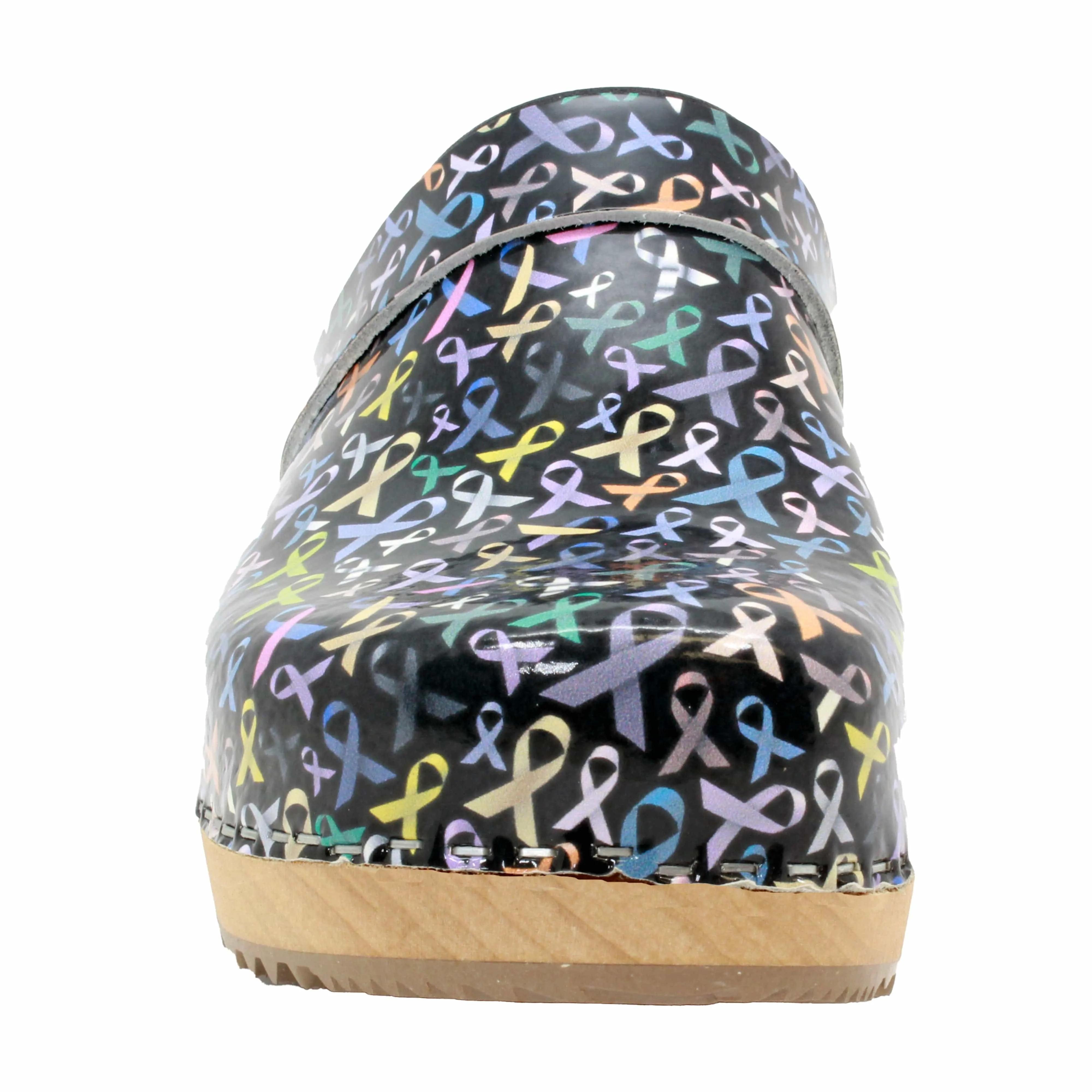 BJORK Maja Wood Hope Ribbons Printed Leather Clogs