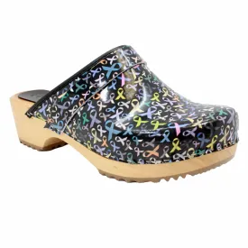 BJORK Maja Wood Hope Ribbons Printed Leather Clogs