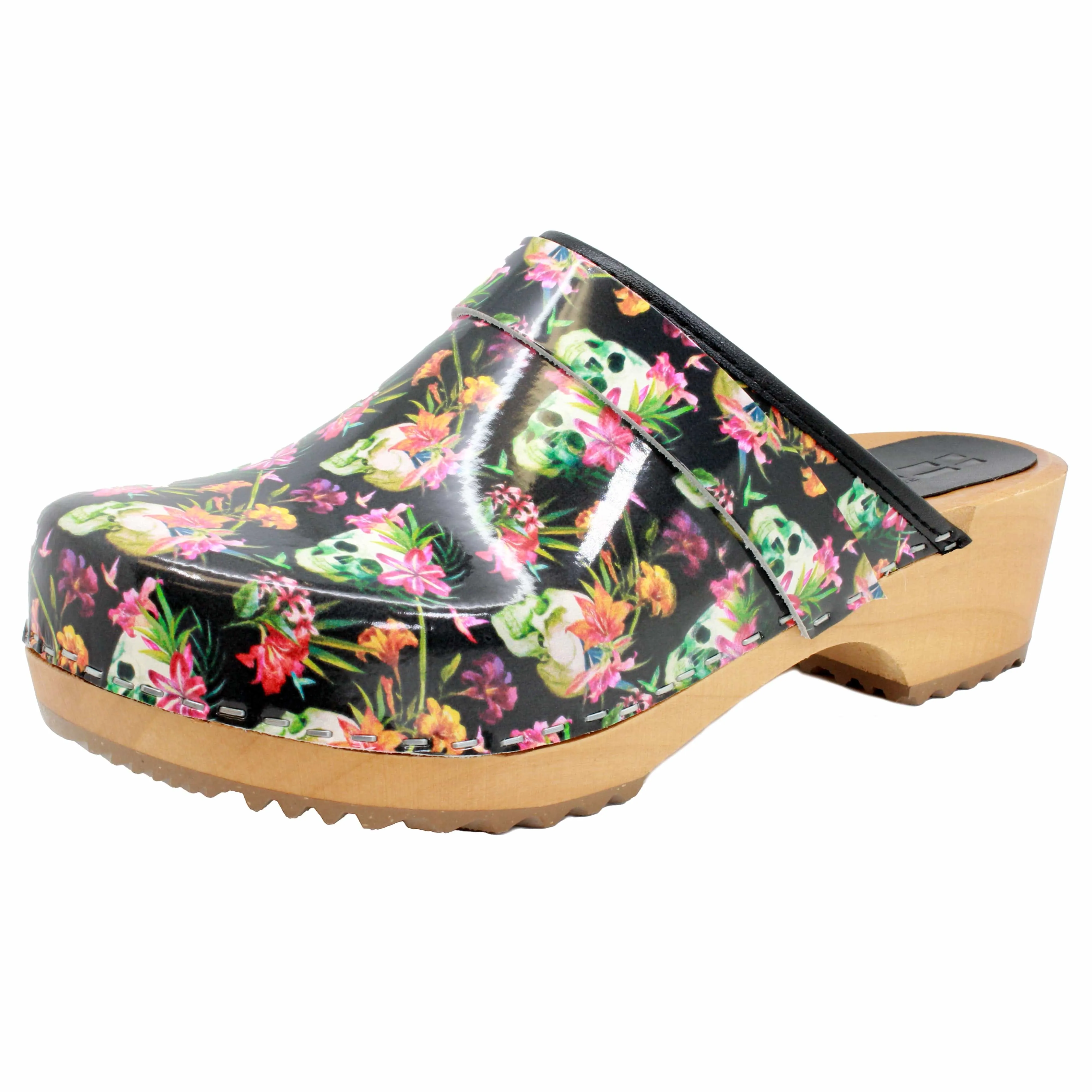 BJORK Maja Wood Moa Printed Leather Clogs