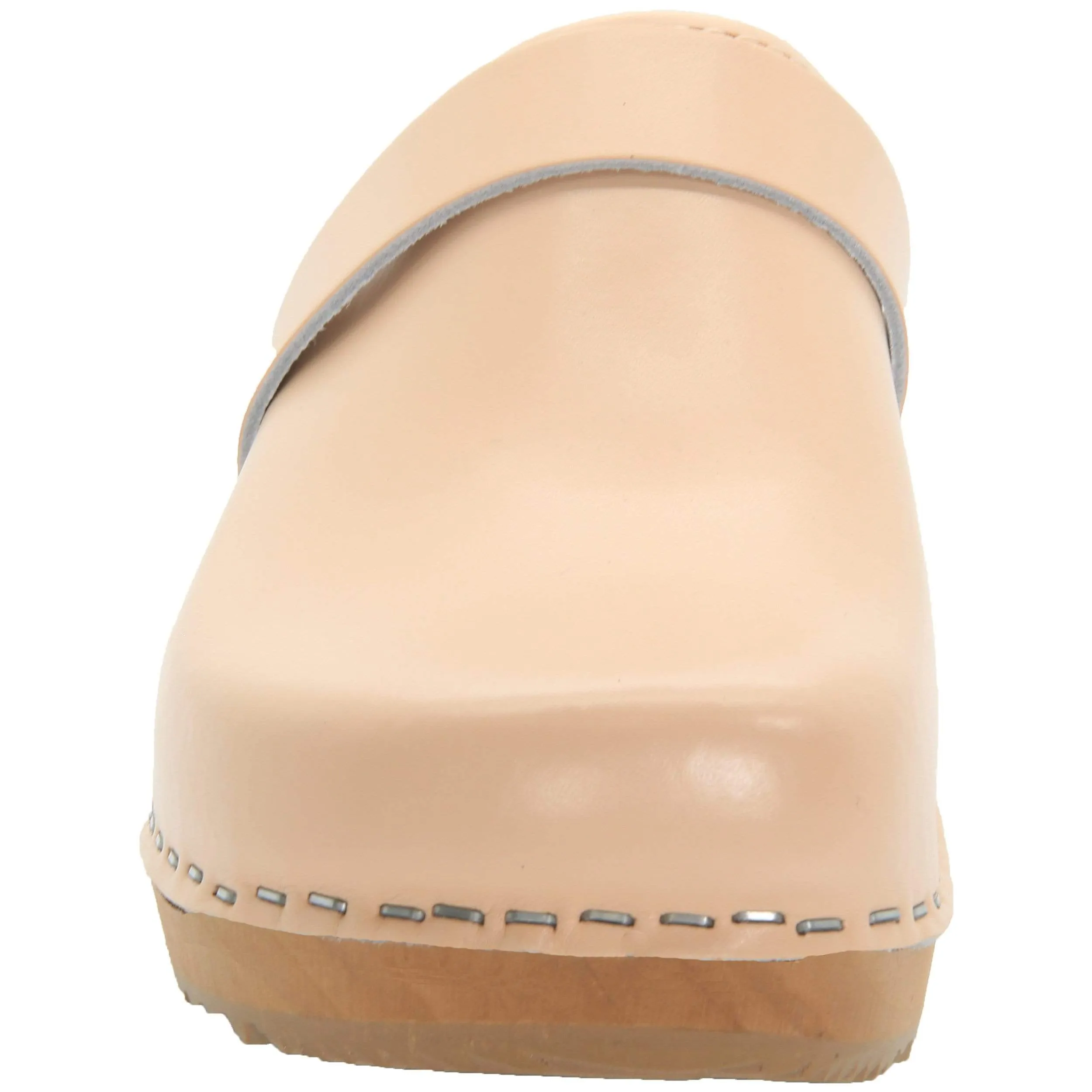 BJORK Maja Wood Open Back Clogs in Nude Leather