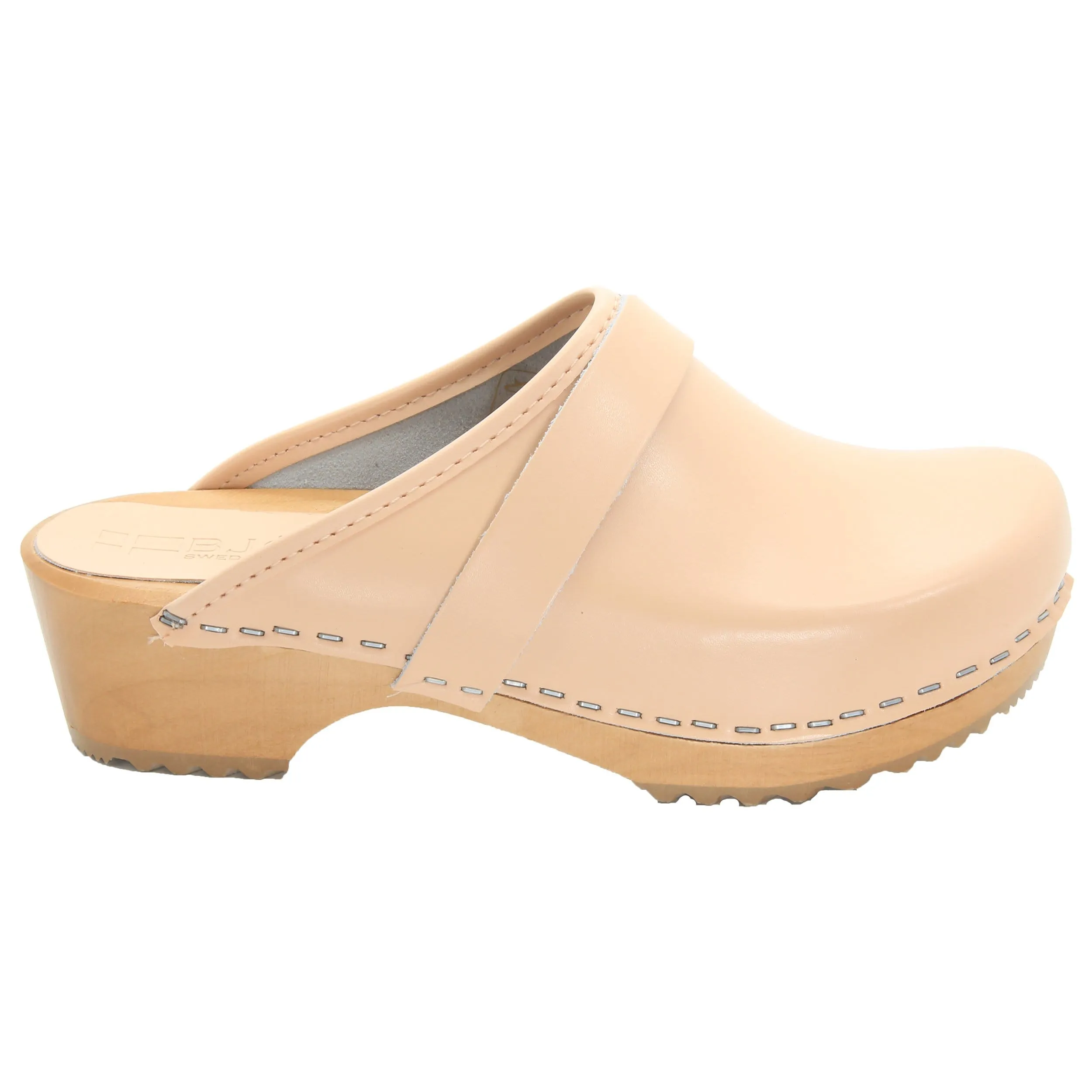 BJORK Maja Wood Open Back Clogs in Nude Leather