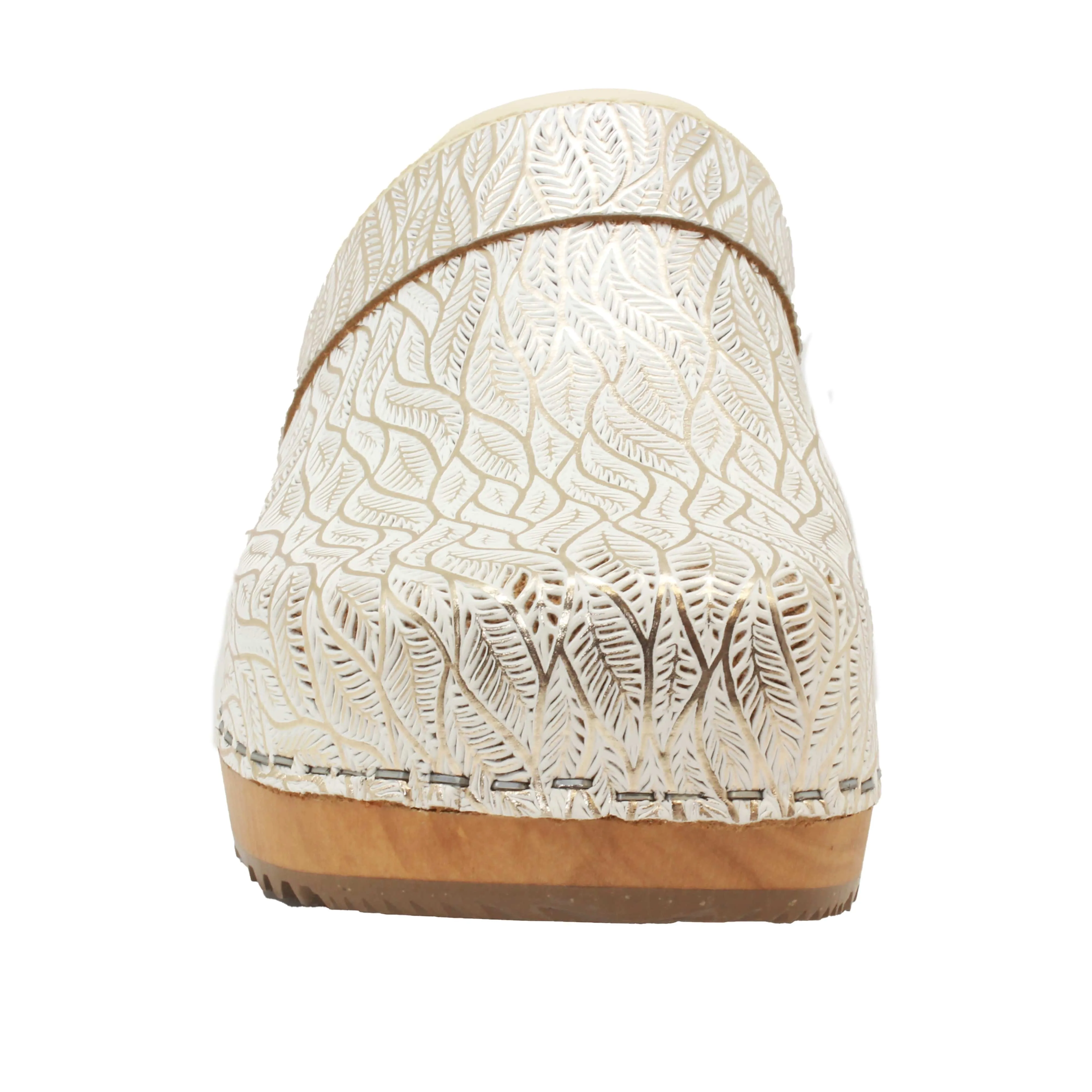 BJORK Maja Wood Open Back Tooled Natural Leather Clogs