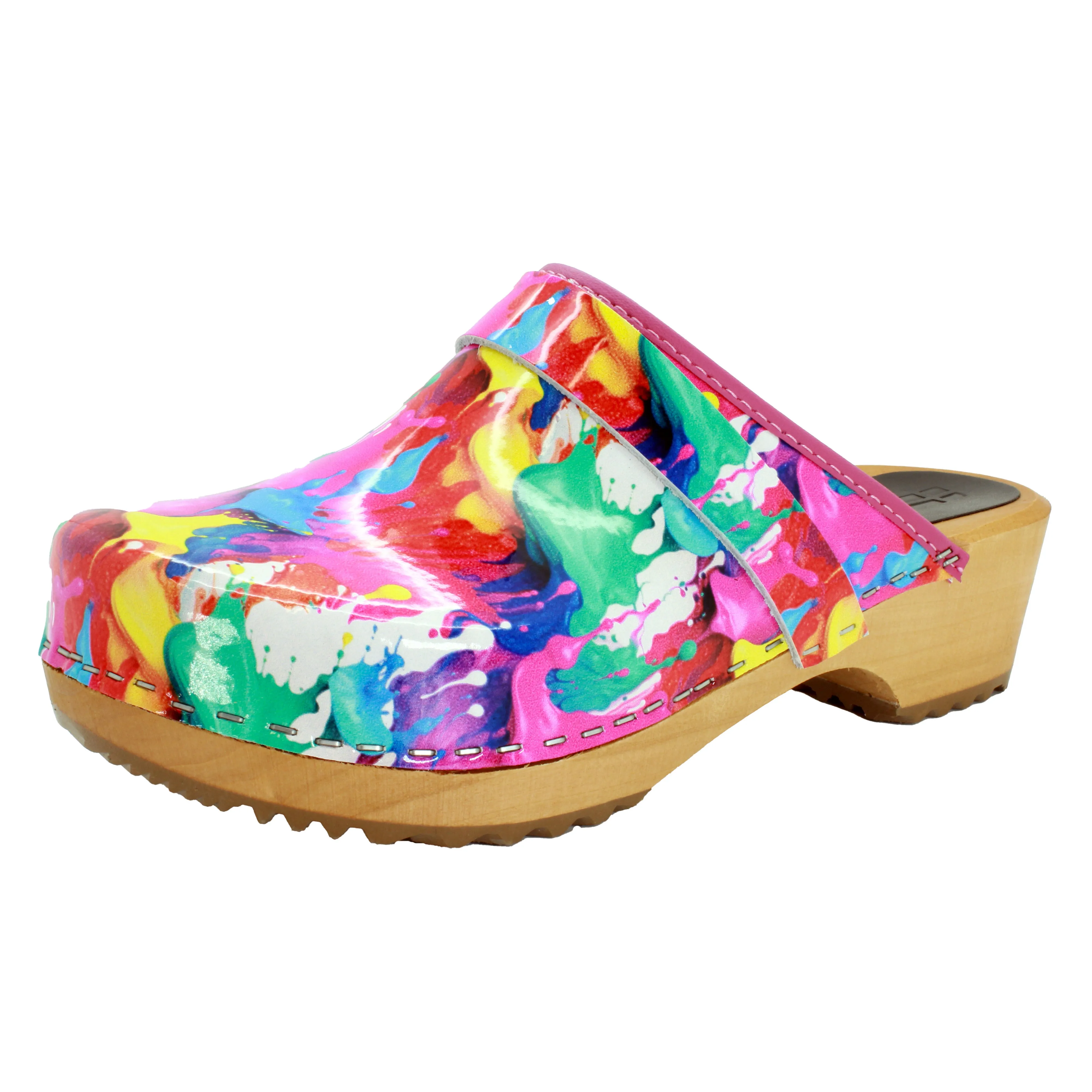 BJORK Maja Wood Splat Leather Clogs