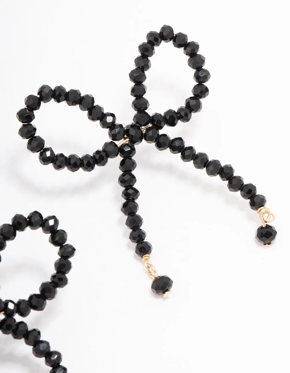 Black Beaded Bow Drop Earrings