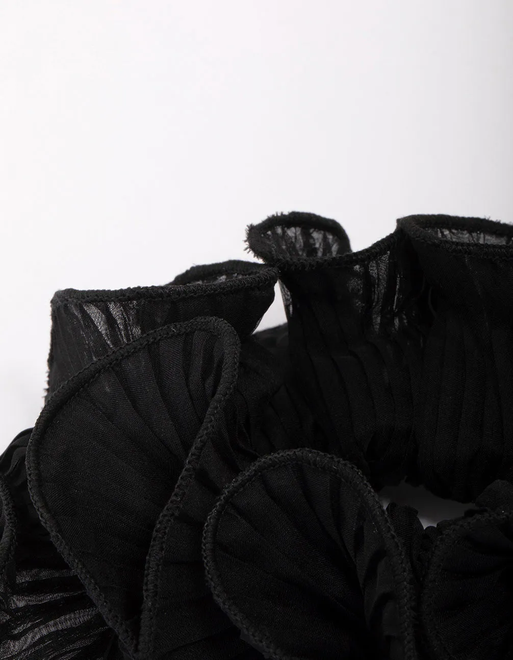 Black Fabric Pleated Floral Hair Scrunchie