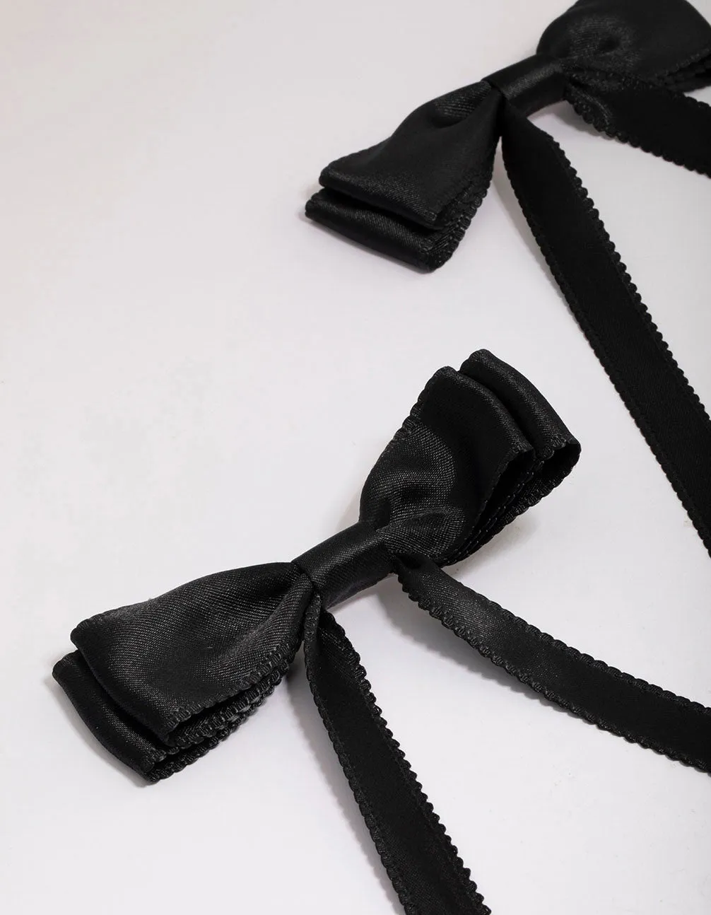 Black Fabric Satin Scallop Hair Bow Pack