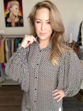 Black Geometric Patterned Blouse