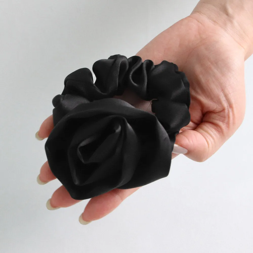 Black Ribbon Rose Scrunchie