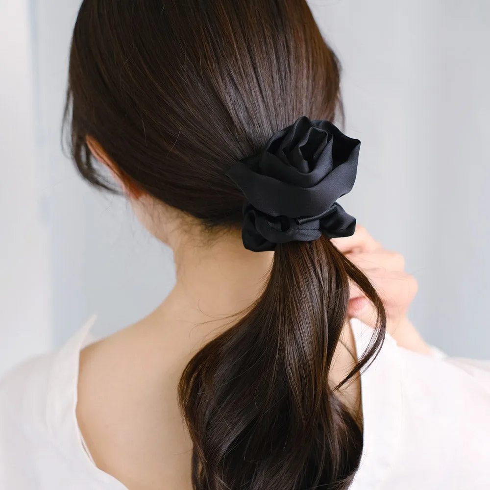 Black Ribbon Rose Scrunchie