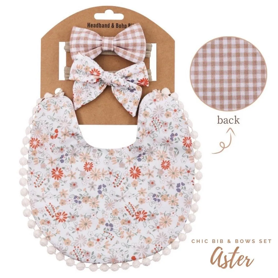 Blooming Wisdom Chic Bib & Bows Set - Aster